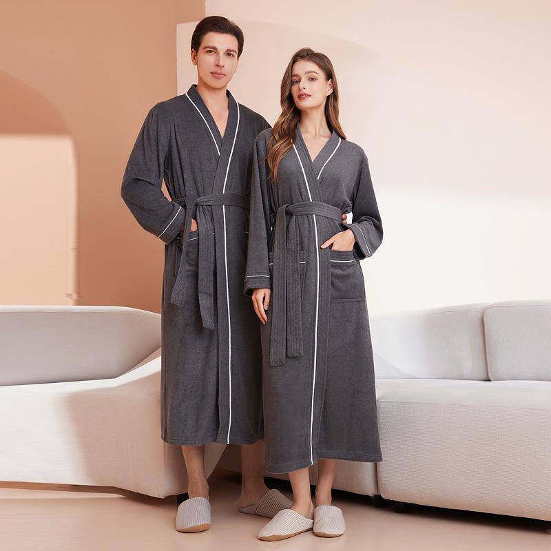 Unisex Quick-Dry Water-Absorbent Bathrobe: Four-Season Long-Sleeve Yukata with Towel Material