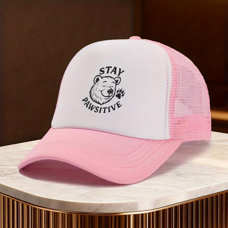 Stay Pawsitive Bear Paw Graphic Print Trucker Hat Casual Unisex Polyester Mesh Baseball Cap