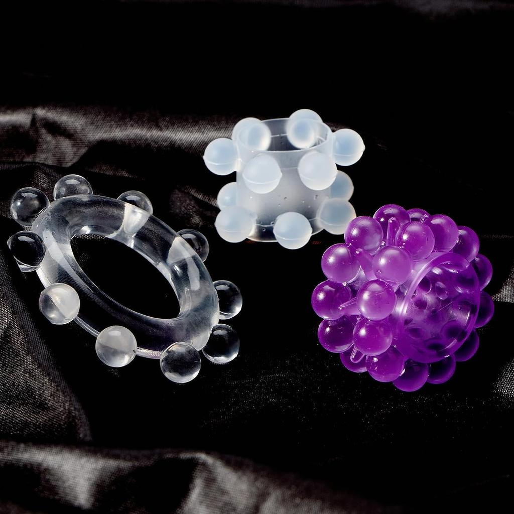 Penis Rings Cock Rings Set,Cock Ring Sleeve Penis with 3D Beads for Couple Sex, Soft Stretchy Penis Toy Mens Sex Toy 3Pcs Purple