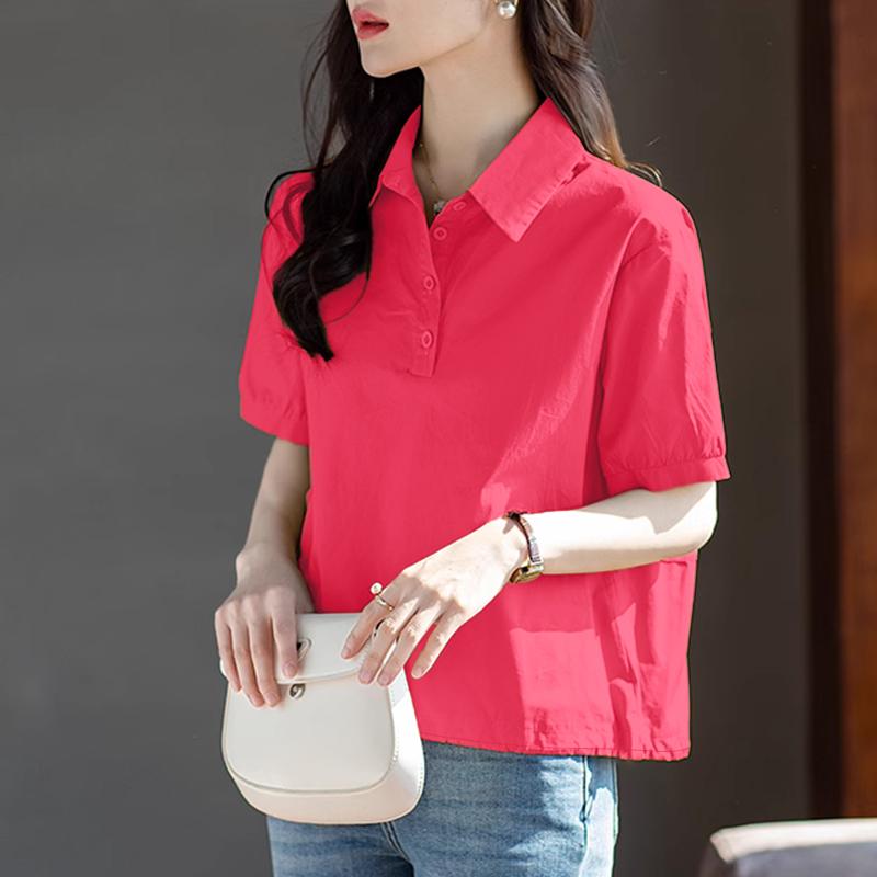 

ZANZEA Женская летняя повседневная блузка с отложным воротником и коротким рукавом 4XL розовый