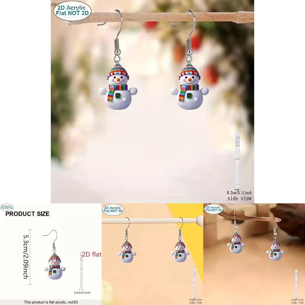 Christmas Snowman Acrylic Cartoon Earrings With Silver Ear Pins For Holiday Party Accessory