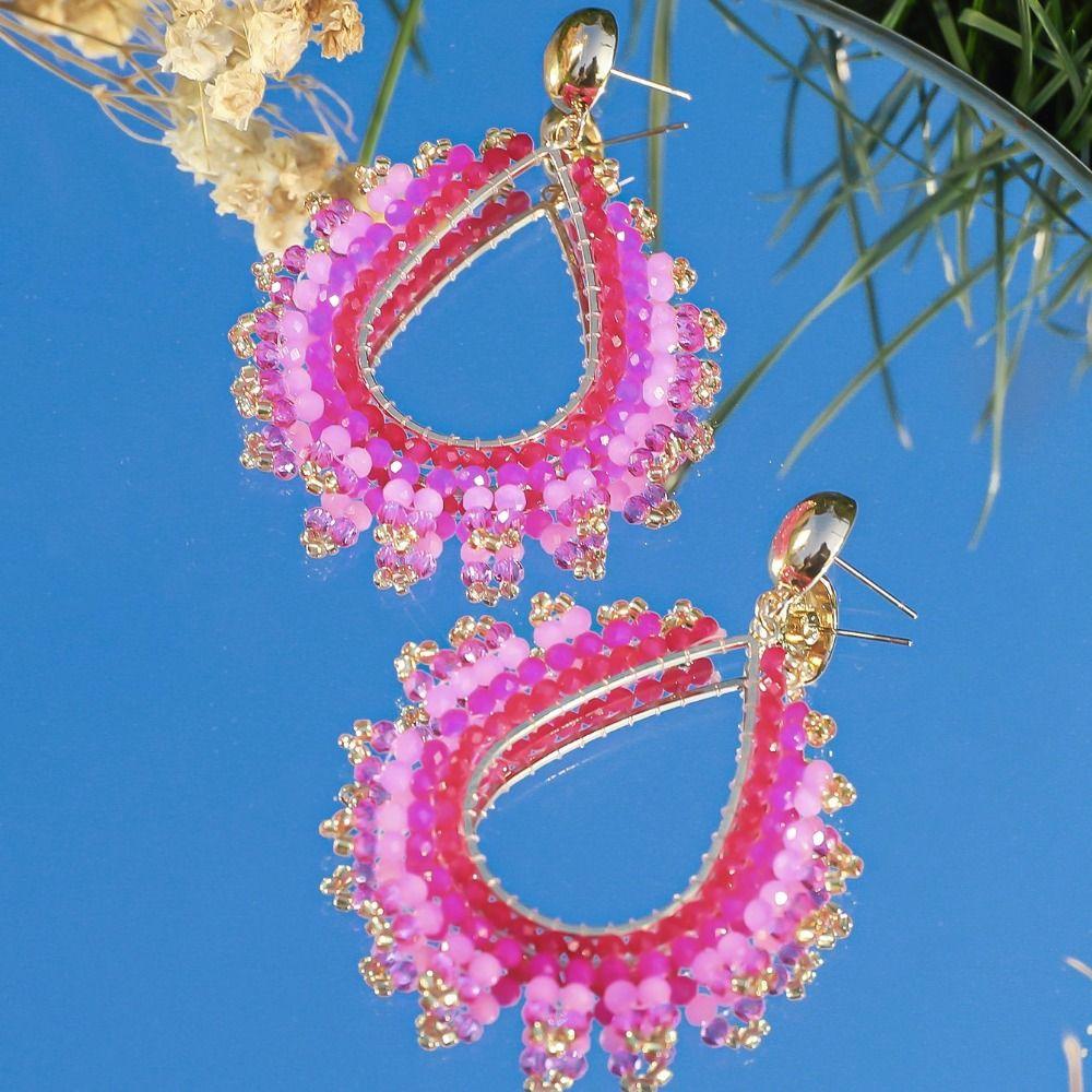Bohemia Crystal Beaded Earrings Crystal Pendant Earrings  Summer Party Jewelry Accessories