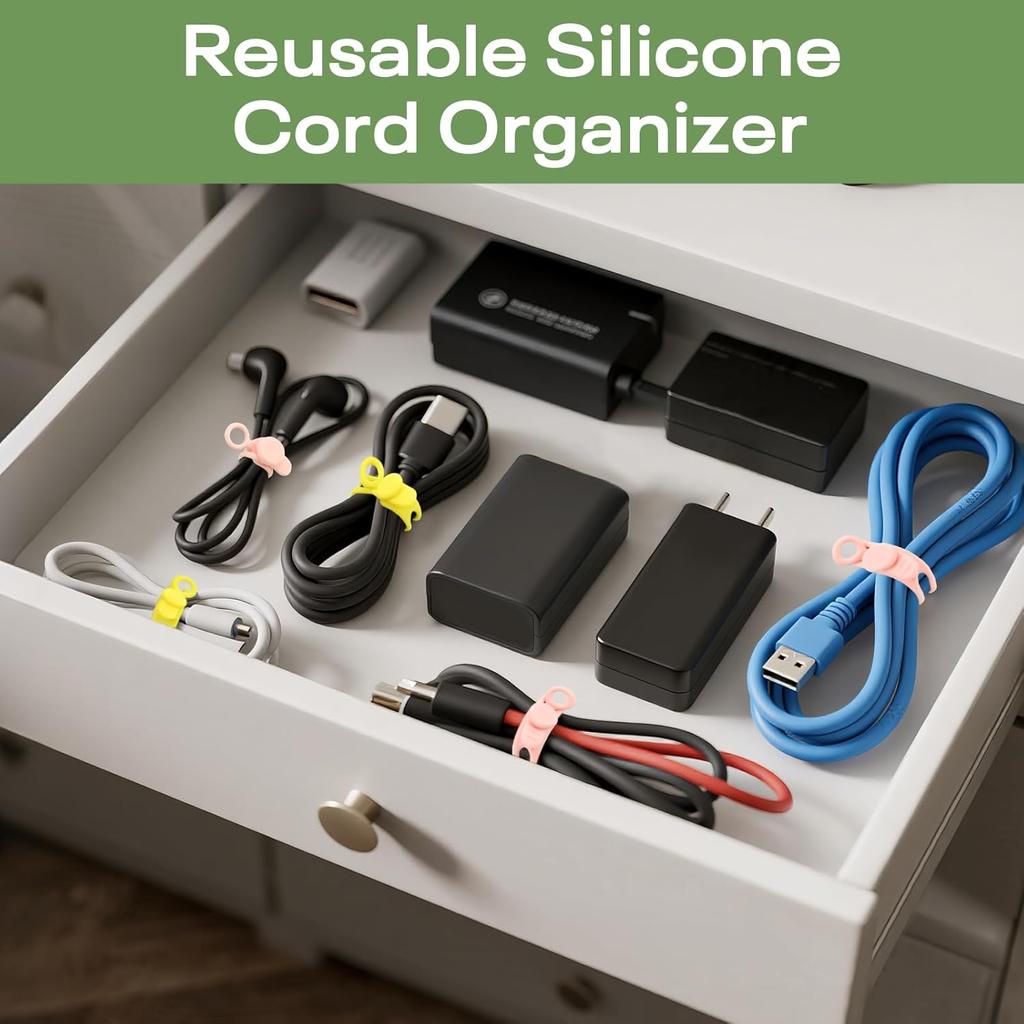 24Pcs Silicone Cable Ties Reusable Cord Organizer Durable Elastic Cable Management Straps for Charging Cables Organizer Flexible Chargers Wires Or