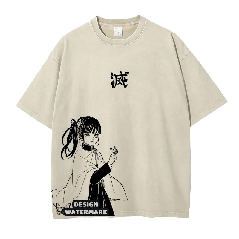 Anime Inosuke Tshirts Oversized Vintage Washed KKimetsu No Yaiba T Shirt Tanjirou Zenitsu Kyoujurou Tops Tees Man Cotton