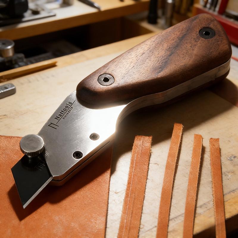 1Pcs Nat Handmade DIY Cutting Knife Sharp Blade Stainless Steel Leather Cutting Tools Walnut Handle Advanced Leather Making Tool
