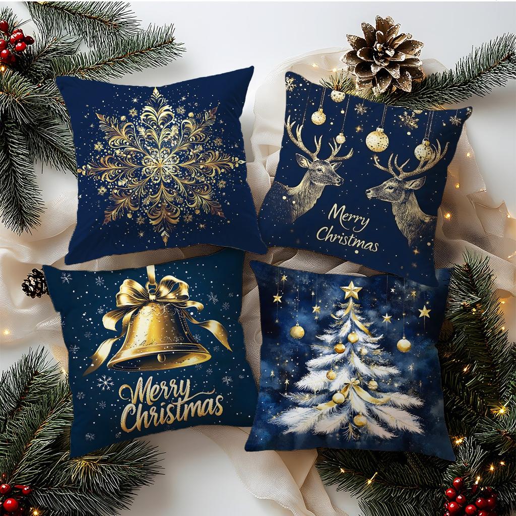 Christmas Themed Pillowcases: Snowflake, Deer, Bell & Christmas Tree Designs Sofa Room Cushion Cover Home Decoration Gift