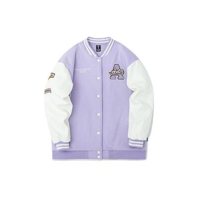 Lifestyle Series Printed Label Logo Buttoned Fleece Warm Baseball Jacket Women Jackets Purple 162248725-2