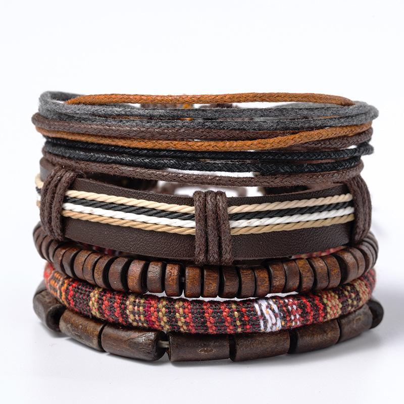Retro Multi-layer Alloy Leather Bracelet In Ethnic Style with Waxed Rope