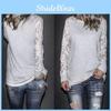 Grey Trim Lace Crew Neck Fitted Tshirt Blended Fabric Hoodie Women Sleeve Long