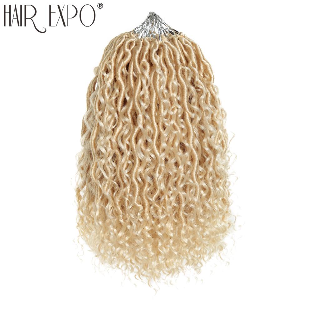 14-26"Goddess Locs Crochet Braids Hair Natural Synthetic Braiding Hair Extension Ombre River Faux Locs With Curly Hair Expo City