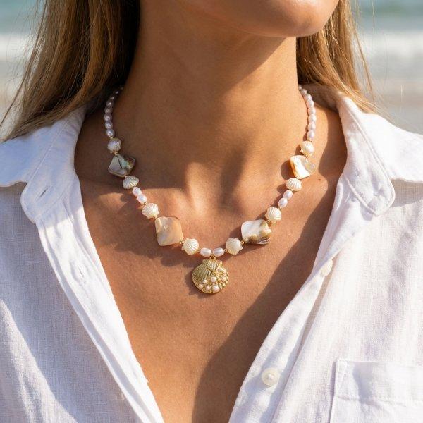 Bohemian Ocean Shell Faux Pearl Pendant Necklace Summer Beach Vacation Choker Fashion Jewelry