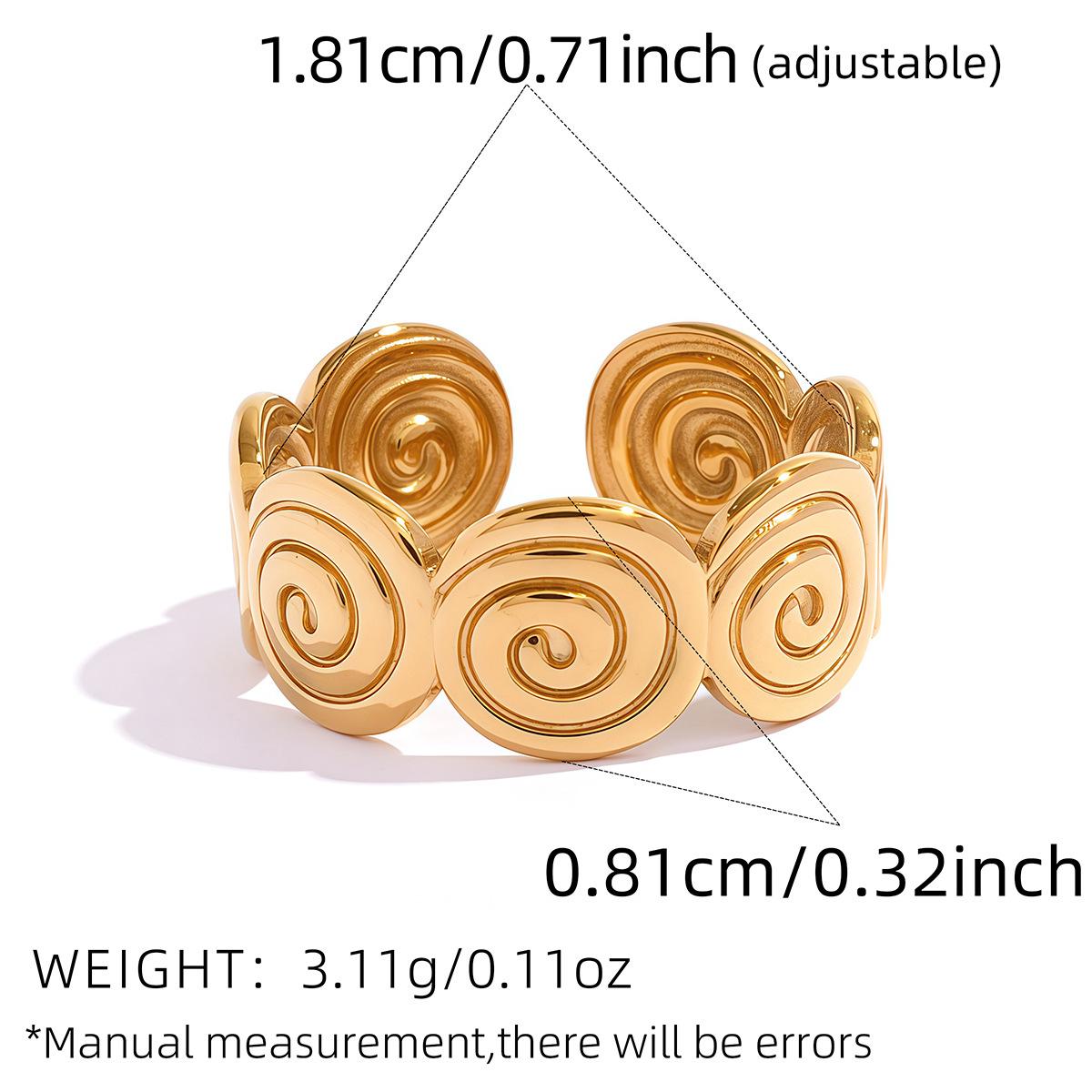 Stainless Steel Geometric Ring for Women Spiral Conch Open Adjustable Ring Personality Design for Banquet Vacation Zircon Gifts