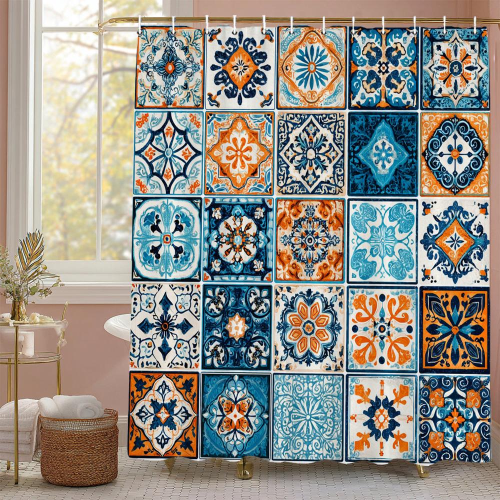 

1Pc Bohemian Floral Shower Curtain, Bath Curtain,Boho Polyester Fabric Shower Curtains,Bathroom Decor,Mandala Shower Curtain W60H190(CM)-1 Pcs