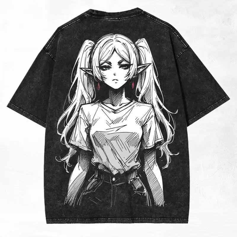

Frieren Beyond Journeys End Anime Tshirt For Unisexs Clothing Vintage Washed Oversized T Shirt High Quality Cotton Tees Tops S