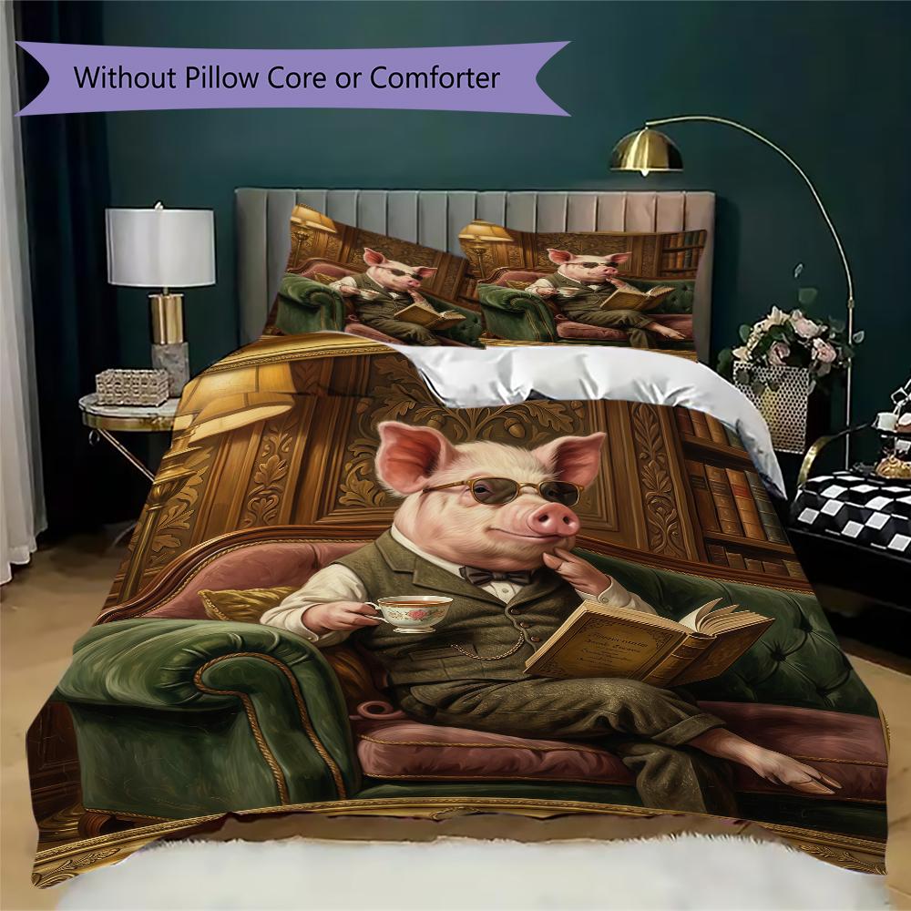 Vintage Persona Pig Pattern Bedding uilt Set uilt Cover Pillowcase Home Decoration Birthday Gift (1 * duvet cover + 2 * pillowcase without core)