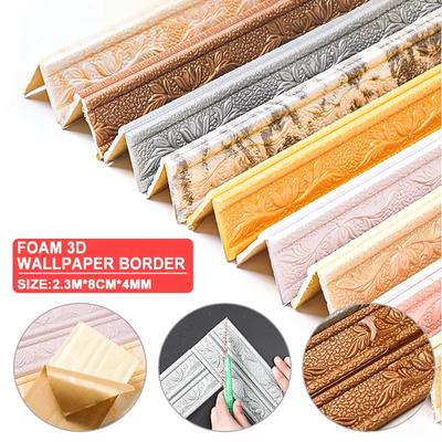 3D Foam Wall Sticker Foldable Self-adhesive Waterproof Skirting Board Corner Waist Line DIY Sticker Home Decoration