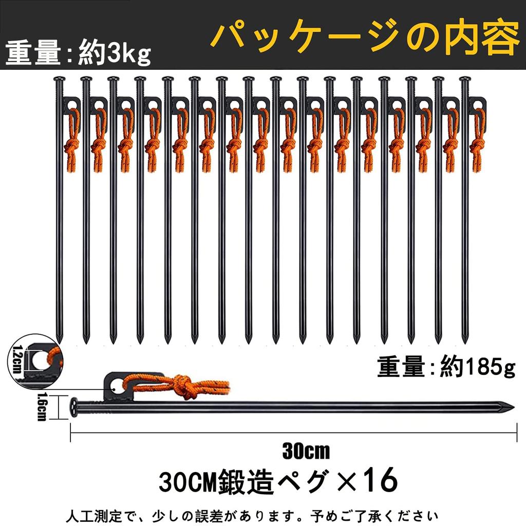 Set of 16 30cm pegs Steel Solid 10mm Setup Tools Forged Tent Pegs Outdoor Climbing Hard Soil Sand Grassland Included Storage Bag