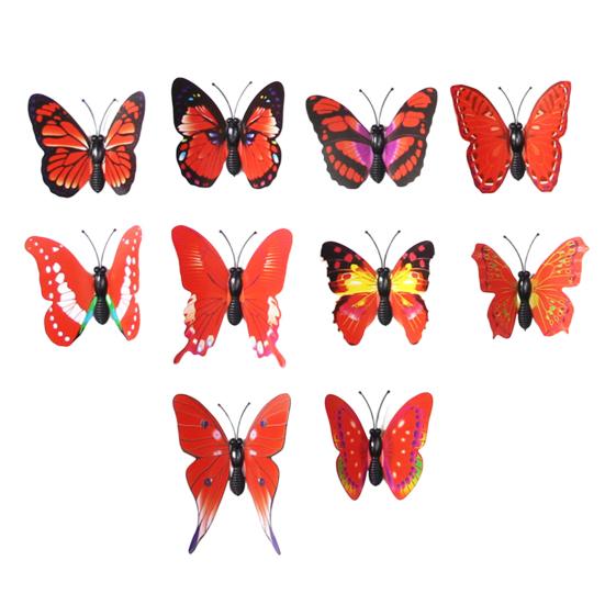 

Наклейки на стену в виде бабочек, 3D магниты на холодильник в виде бабочек, водонепроницаемые съемные наклейки-бабочки для шкафчика, дома, офиса, доски, настенный декор 10 pcs красный