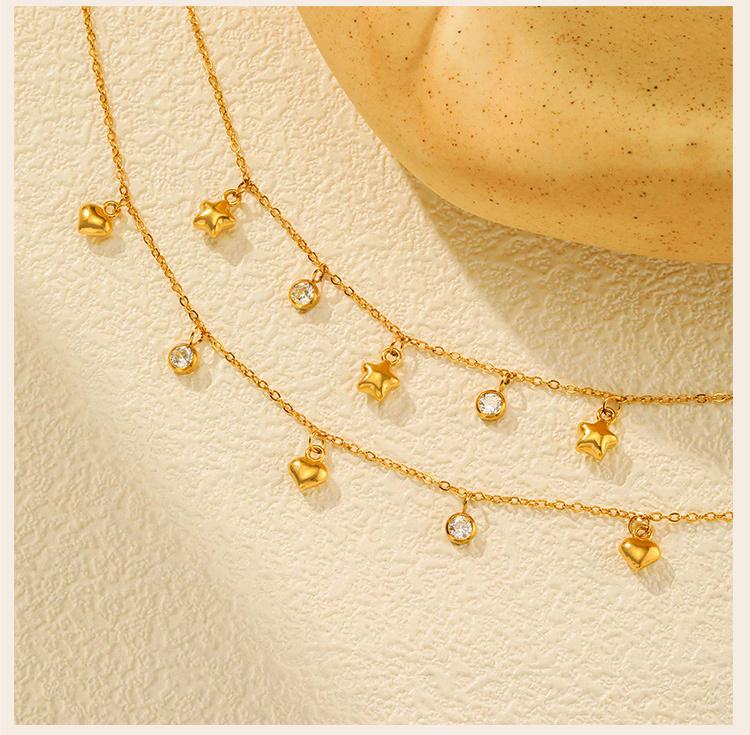Heart Star Necklace for Women, Cubic Zirconia Stone Charms Necklace Adjustable, Stainless Steel Fashion Jewelry