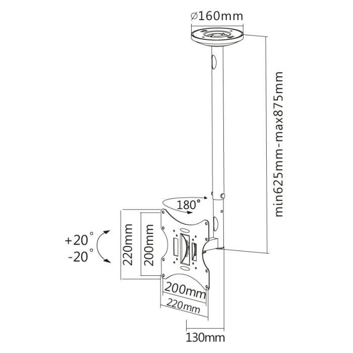 Support Plafond Pour Écran LCD NEWSTAR FPMA-C060BLACK - Noir - 10"-40" - Inclinable