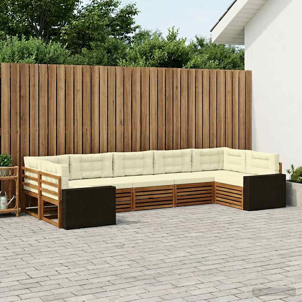 Outdoor Sofa Set with Cushions 7 pcs Natural and Cream