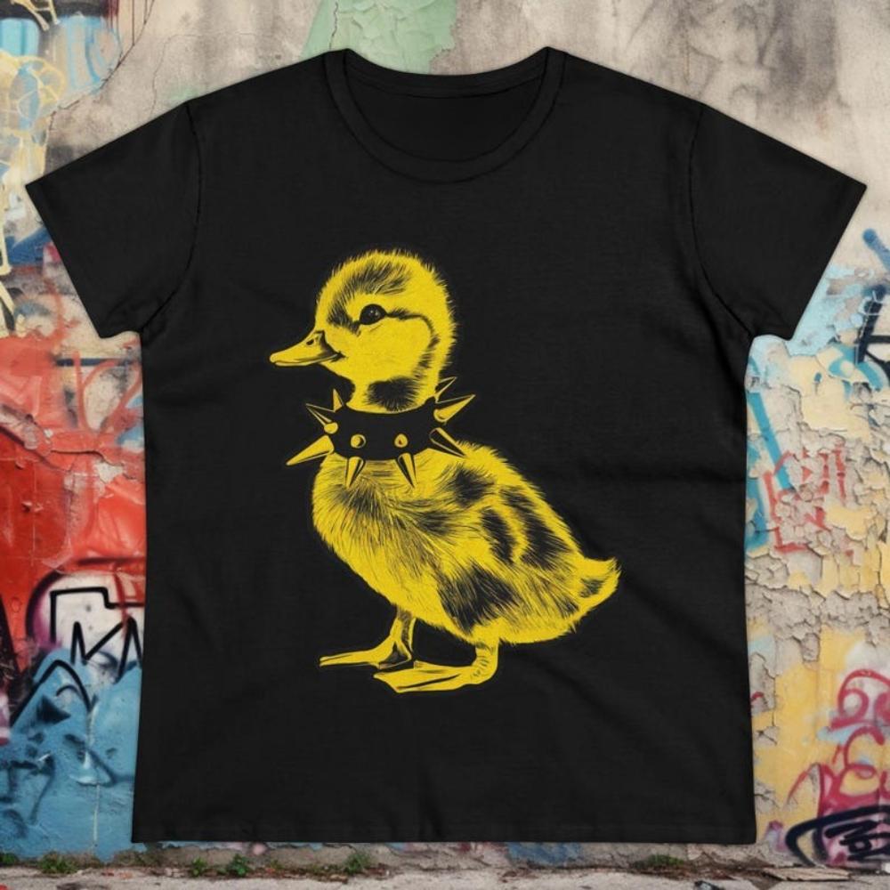 

Emo Punk Baby Duck Graphic Black Tshirt Woman Man Alt Fashion Gift Punk Rock Printed Tshirt Vintage Creative Cool Cotton Tops 4XL