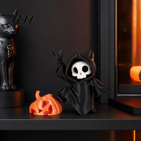 Desktop Grim Reaper Mini Statue, 3D Printed Skull Pumpkin Figurine, Trendy Gift Cute Gothic Car Dashboard Accessory for Office Desk, Home Decor