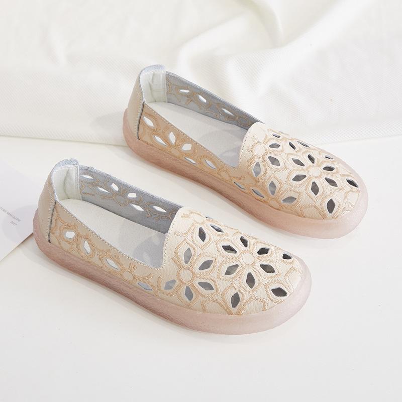 Neue Mokassins Damen Ballerinas Sommer Aushöhlen Herbst Damen Loafers Leder Damen Slipper Damenschuhe Casual Größe 35-43