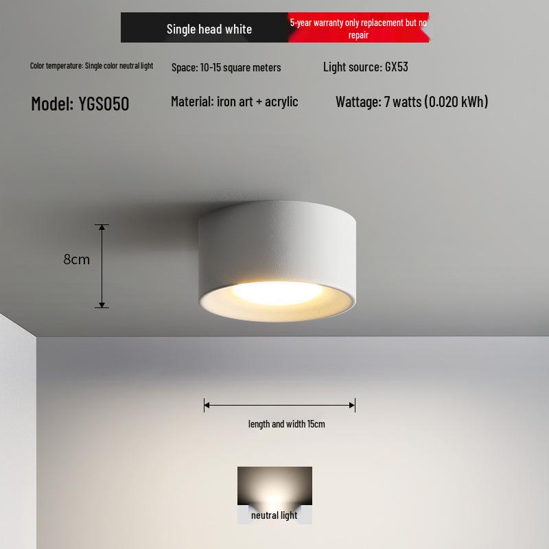 

Modern Minimalist LED Surface-Mounted Hallway Downlight and Bedroom Spotlight Single Color Neutral Light