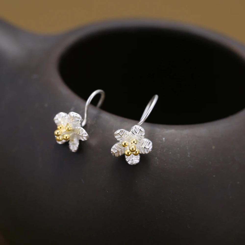 925 Silver Long Flower Earrings Elegant Lady Prevent Allergy Fashion Jewelry New Design