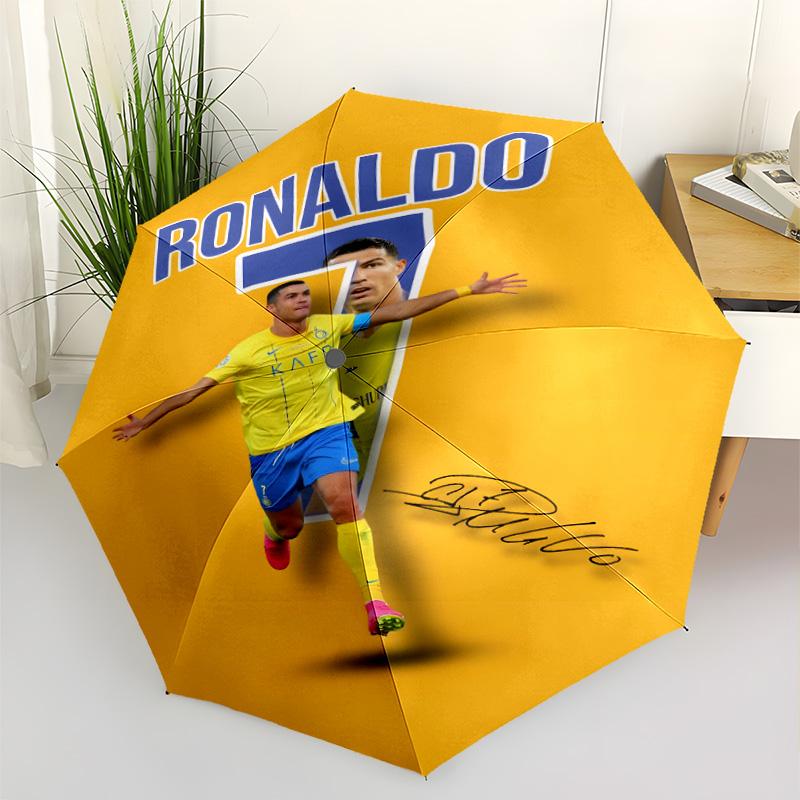 Real Madrid Legend Ronaldo Outdoor Automatic Umbrella Retractable Design with 8-Rib Durability Foldable Design Travel Essential Fashionable