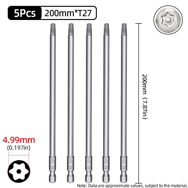 200mm Torx šroubovací bity Magnetické Dutá Hlava Květ Švestky Ocel S2 Bezpečnostní bit T6-T40 1/4'' Šestihranná Stopka Ruční Elektrické Nářadí