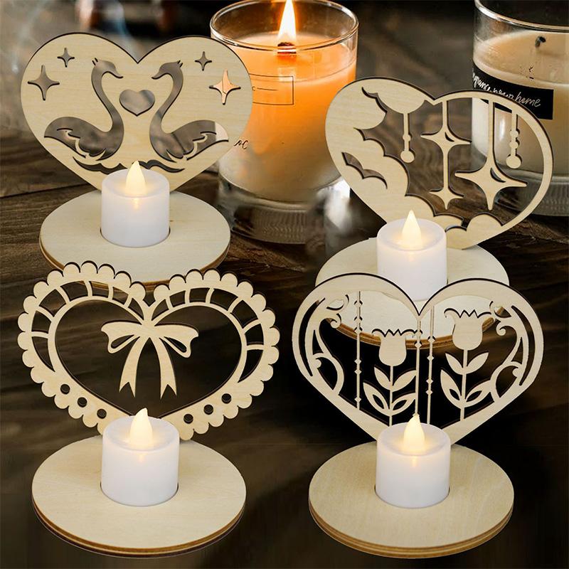 

Wooden Candle Holder Heart Shaped Hollow Wood Candlestick Holders Stand Retro Crafts Ornaments for Wedding Party Home Decoration