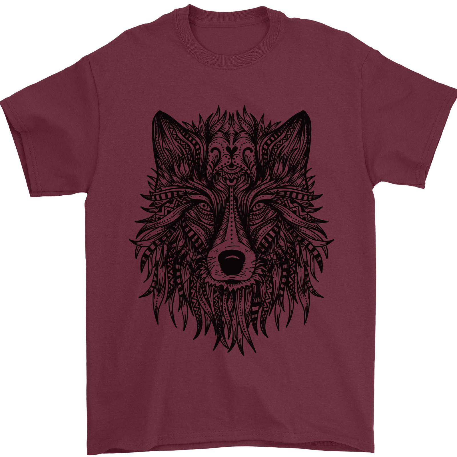 26 Mandala Tribal Wolf Tattoo Mens T-Shirt 100% Cotton Unisex T-Shirt M