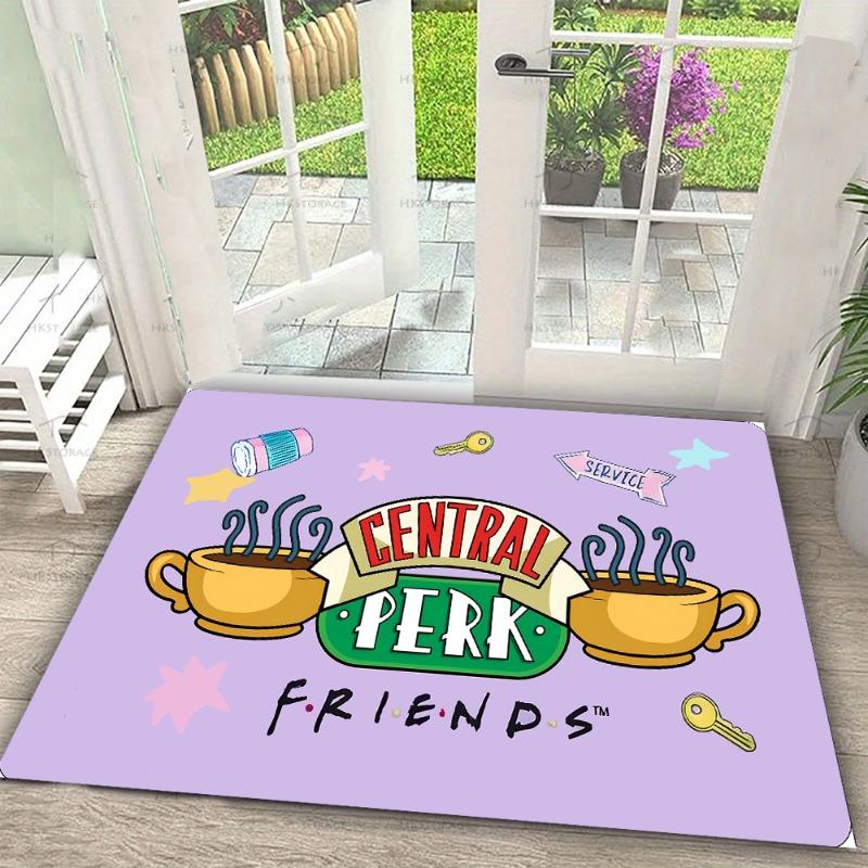Dywanik z Logo Central Perk Mata z Nadrukiem Filiżanki Kawy Dywanik Tematyczny Serialu Friends Wycieraczka Wejściowa Tekst Powitalny Dekoracja Domu Do Wewnątrz i Na Zewnątrz