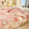 Botanical Floral and Cartoon Rabbit Duvet Cover 3pcs Kawaii Pink Bedding Set For Girl Teen 100% Cotton Farmhouse Comforter Cover