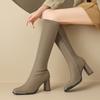 Winter Fashion Square Metal Toe Women Knee High Boots Street Style High Heel Mordern Long Botas Mujer