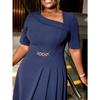 Plus Size Elegant Asymmetrical Neck Mid Length A Line Dress