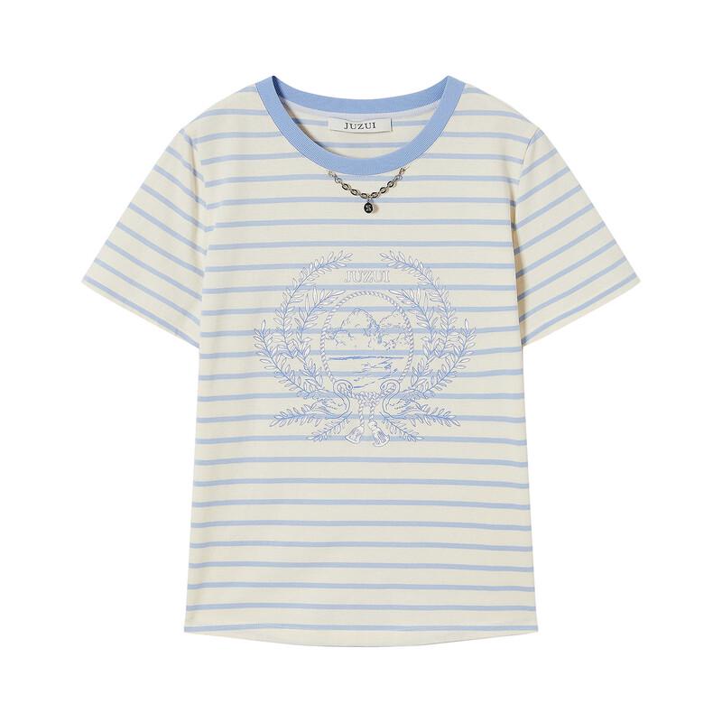 JUZUI Women's Nautical Striped Cotton T-Shirt