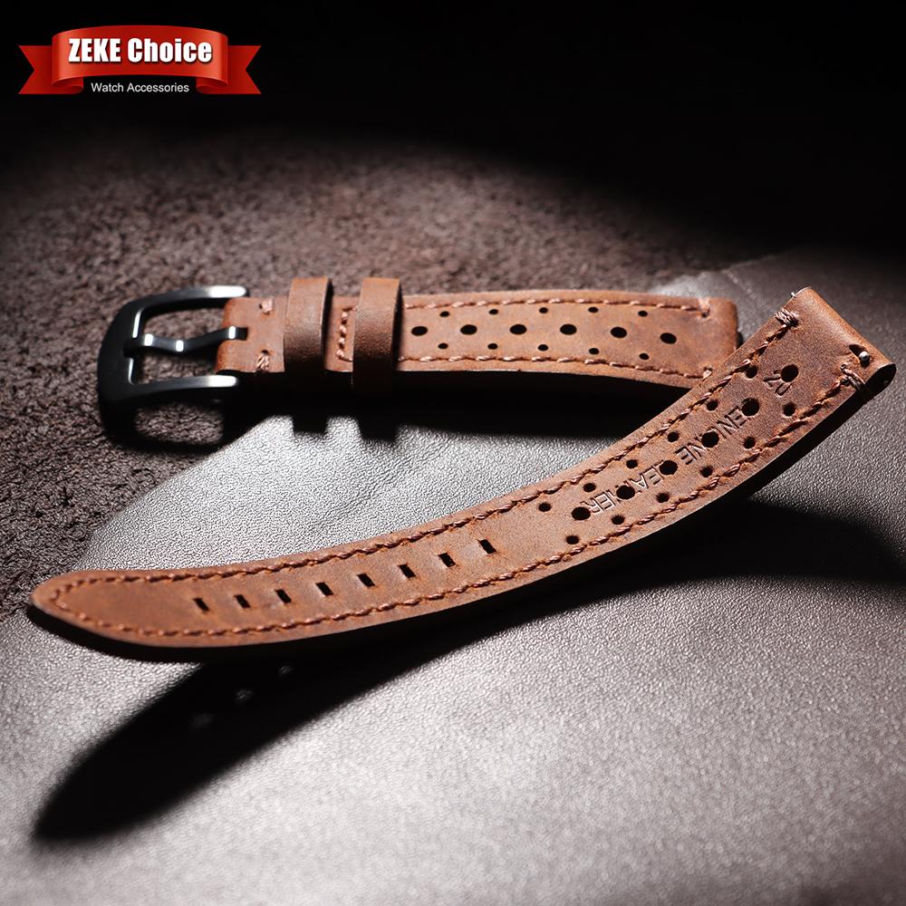 18/19/20/21/22/24mm Cowhide Watch Bands Vintage Racing Leather Watch Strap for Seiko Quick Release Breathable Porous Watchband