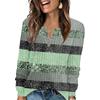Women's Fashion V-Neck Button-Up T-Shirt With Patchwork Print Long-Sleeved Top