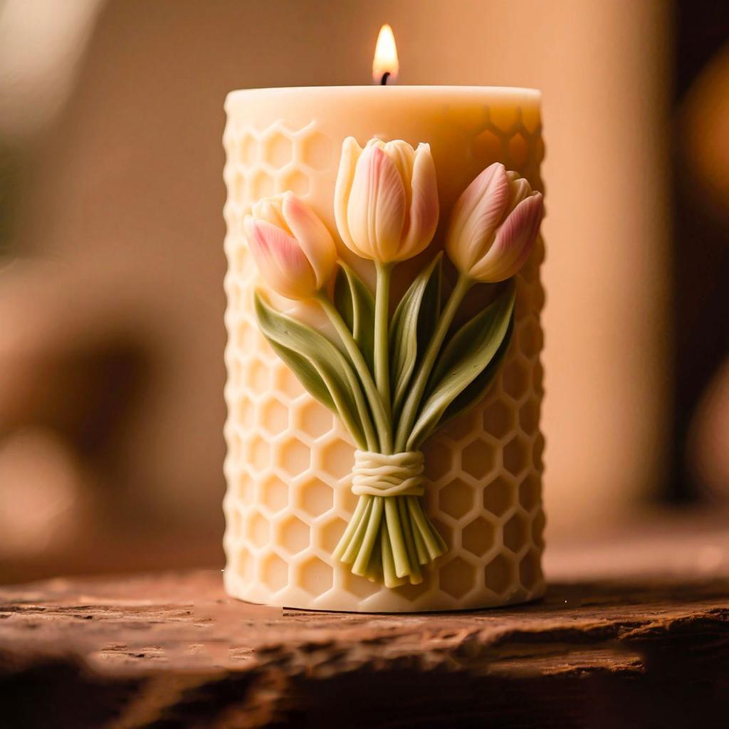 Embossed Honeycomb Candle Molds Cylinder Candle Silicone Molds for Epoxy Resin Making Candle Soap Gypsum Silicone Molds