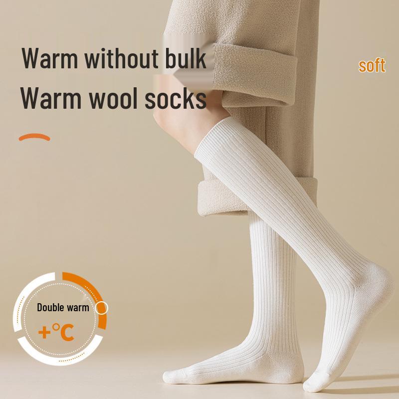 Women's Over-the-Knee Wool Socks with Velvet Lining: Thick, Warm, and Slimming for Fall and Winter