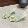 Fashion Female Slip On Footwear Square Toe Ladies High Heels Pumps Slides Shoes Luxury Fashion Flower Women Thin Heels Shoes 2025 New