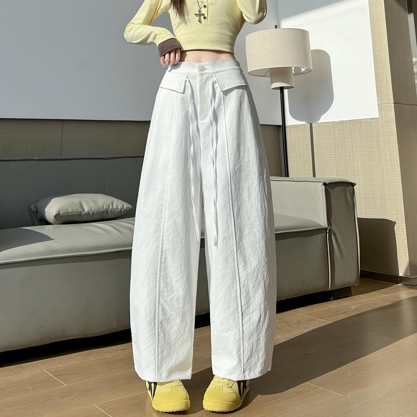 Petite Spring 2026 Slimming Wide-Leg Harem Pants for Pear Shaped Women S белый