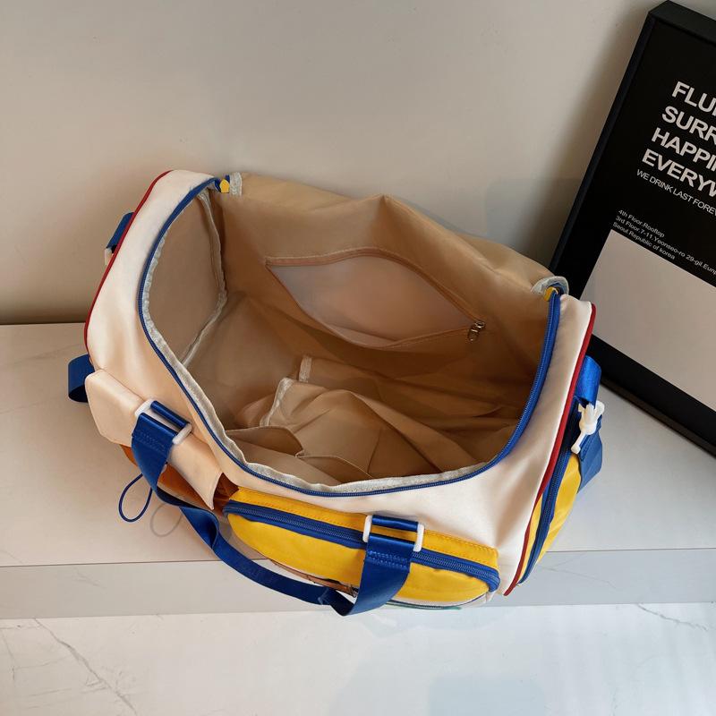 New contrasting color travel bag, fitness sports shoulder bag, large-capacity swimming, wet and dry separation, pull rod luggage bag