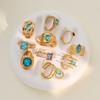 GEMCHIC Women's Geometric Blue Zircon Ring Set Fashion Luxury Stainless Steel Cuff Rings for Women
