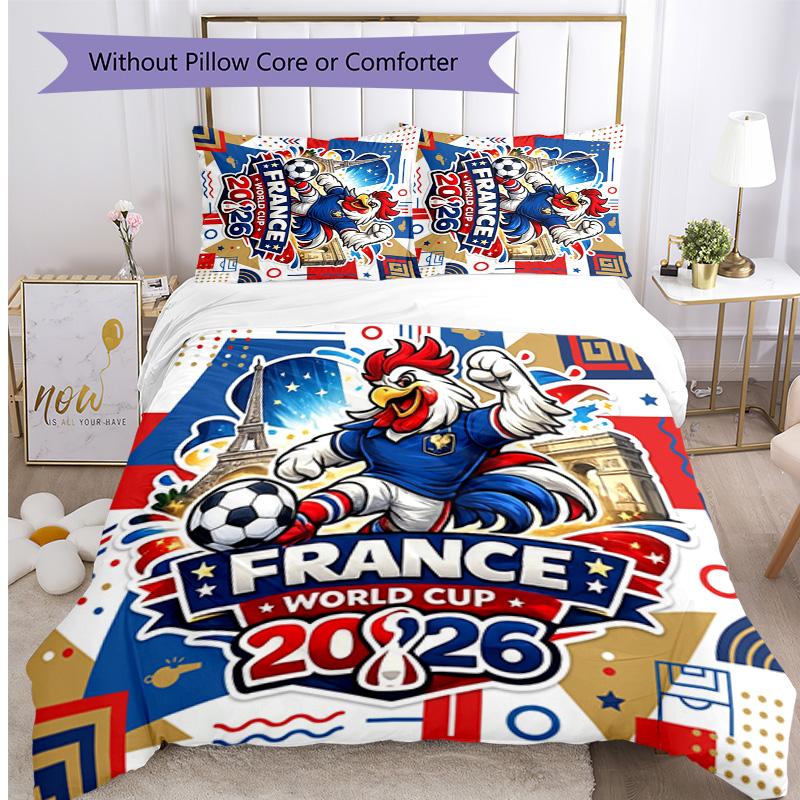 France Football Bedwäsche Set 3-teilig Gemütliches Atmungsaktives Bettbezug Set als Einweihungs-Urlaubsgeschenk