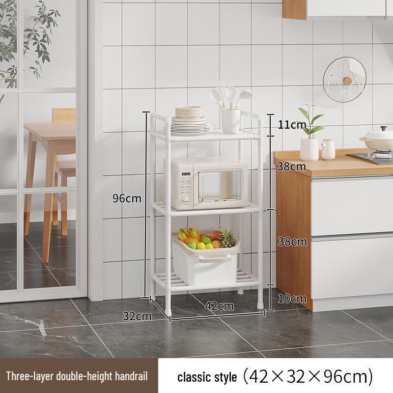 Multi-layer Kitchen Storage Shelf with Wheels - Punch-free Microwave Oven Rack & Vegetable Sundries Organizer