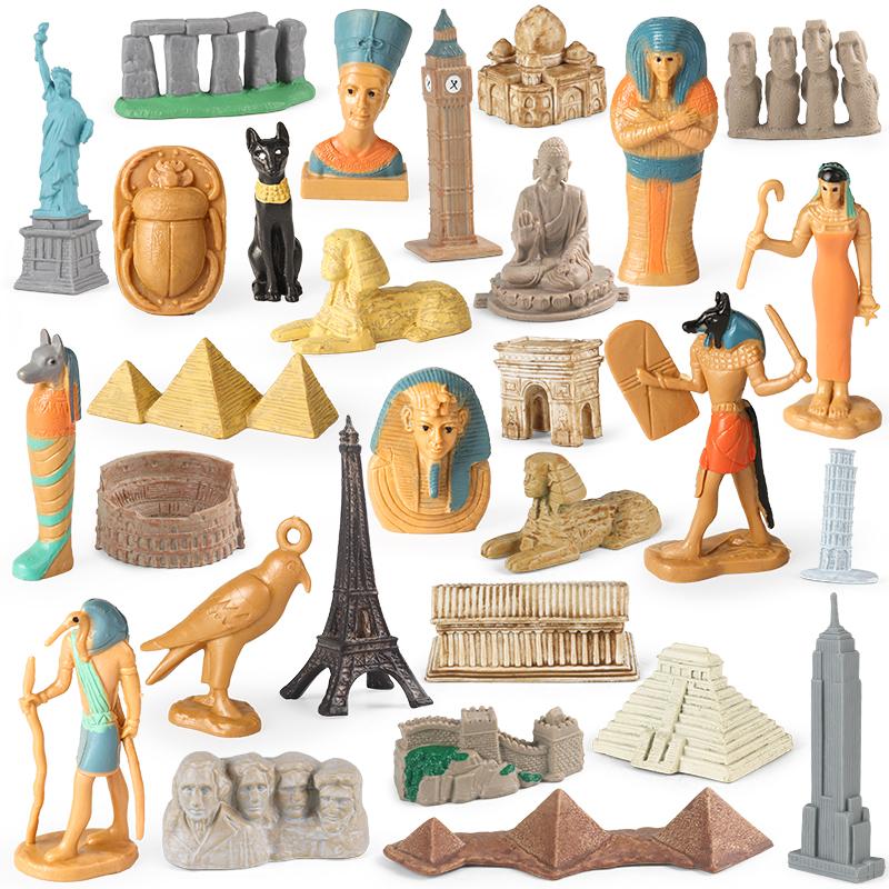 Oenux Ancient Egyptian Mummy Box Sphinx Pyramid Bastet Taj Mahal Landmark Great Wall Colosseum Model Set Action Figure Toy Gift